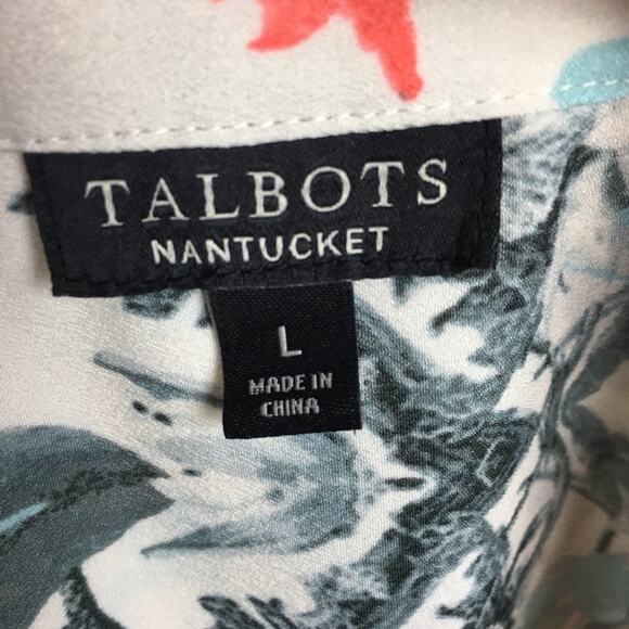 Talbots  Off White Coral Green Nantucket Floral Top Large - Picture 5 of 7